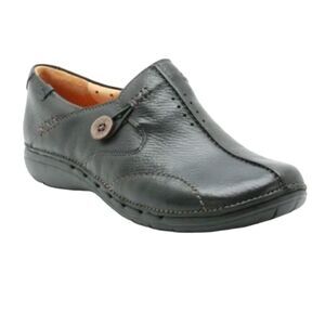 Clarks Structured Leather Black Flat Shoes Size 8